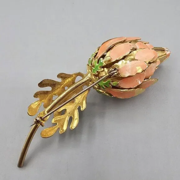 Lot Enamel Flower Brooch Pin (3) Gold Tone Pink Peach White Rose Floral Giovanni - Picture 5 of 13